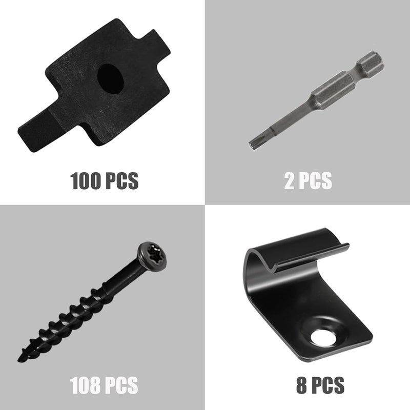 HEYLEAYAR Hidden Fastener Clips,Composite Decking Clips & Hidden Deck Fasteners with Universal 304 Stainless Steel Start Clips Kit for Composite Decking Board,Plastic T Clips 100 Per Box for 55 SQ.FT. - Image 2